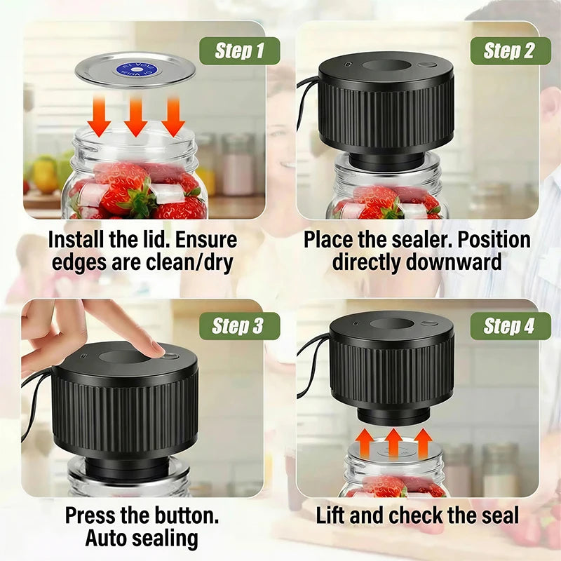 1pc Automatic Electric Mason Jar Vacuum Sealer, One-Button Operation, Leak-Proof Sealing, Suitable for Regular and Wide-Mouth Ja