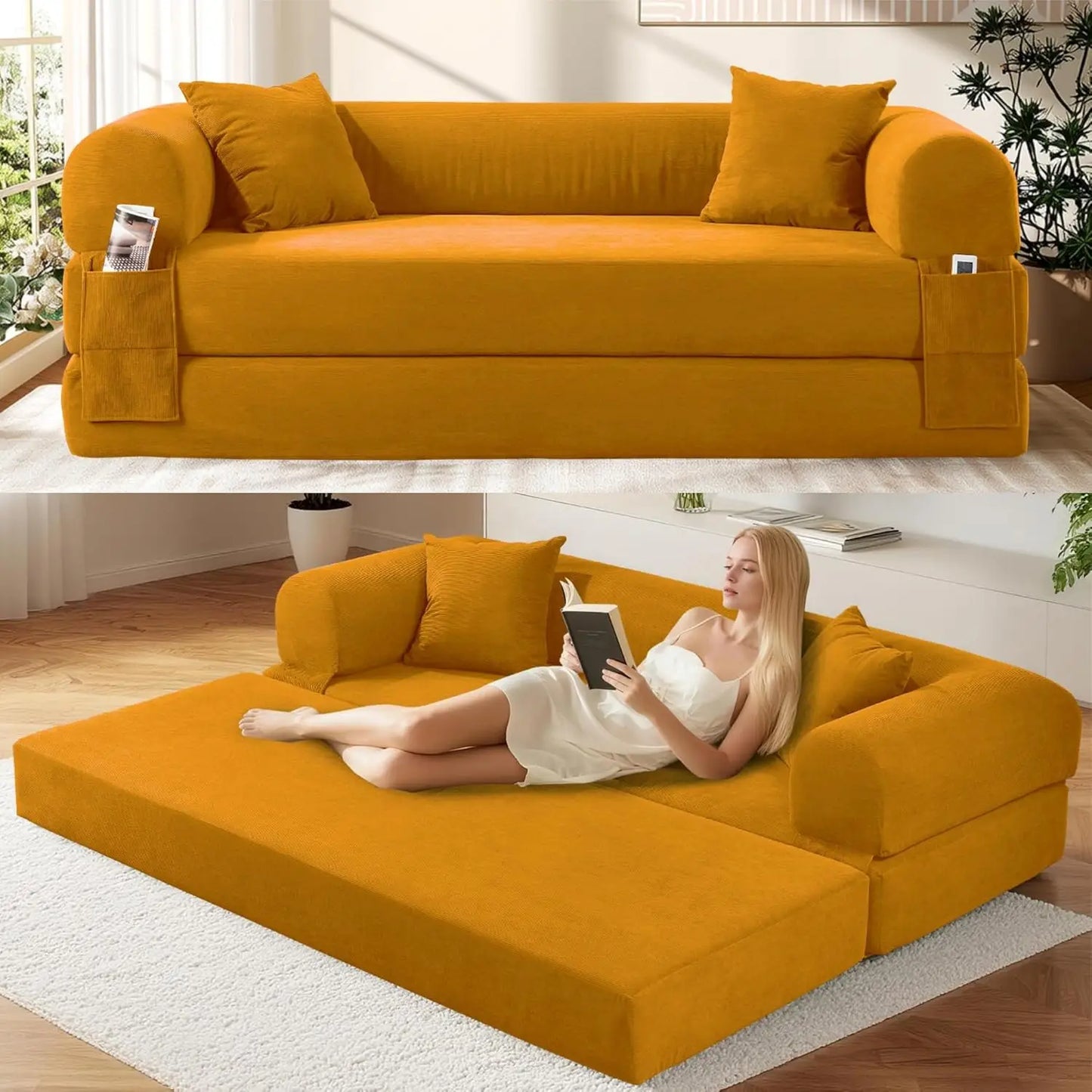 Convertible Futon Sofa Bed,80" Folding Pull Out Couch Bed with Storage,Queen Sleeper Sofa Bed,Compressed Couch, Customized
