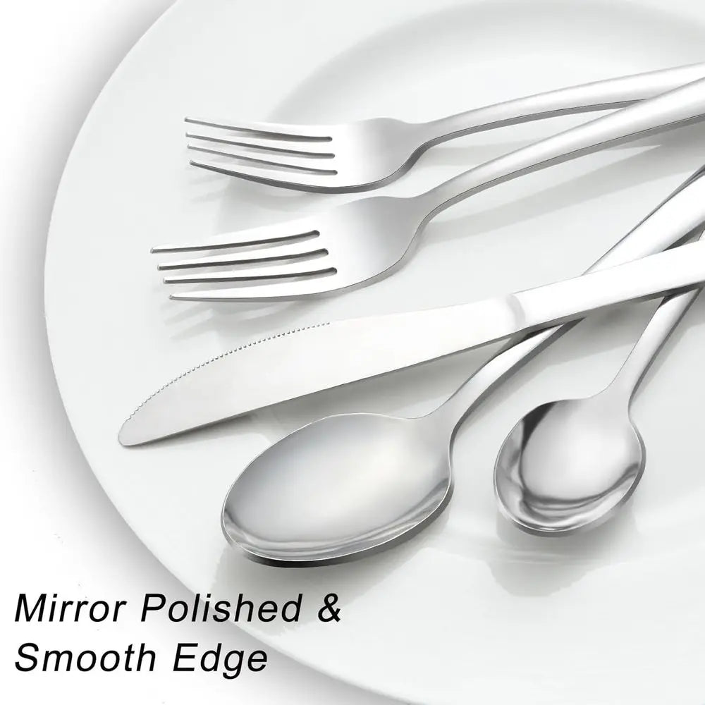 72-Pieces Silverware Set with Steak Knives, Stainless Steel Cutlery Set, Includes Forks, Spoons, and Knives, Dishwasher Safe