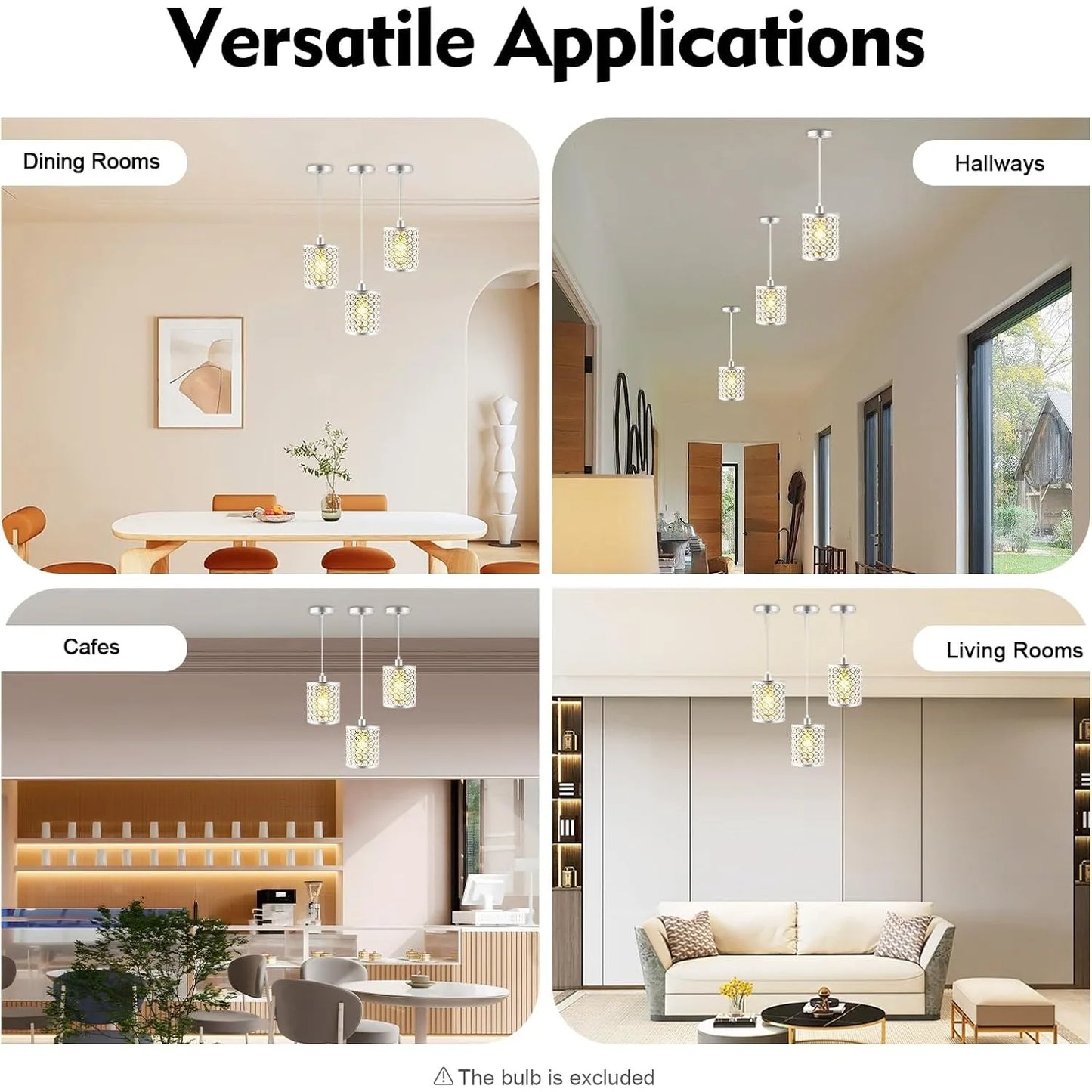 3-Pack Modern Crystal Pendant Lights 110-120V 40W Adjustable Height Kitchen Island Lighting with Crystal Shades Ceiling Lights S