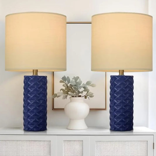 20.25" Navy Blue Ceramic Lamps Set of 2 Blue Lamps Set of 2 for Living Room Bedroom Nave Table Lamp for Nightstand Classic Tabl