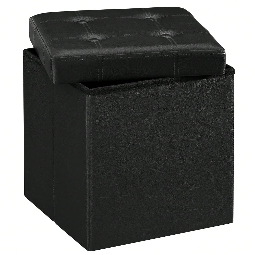 SONGMICS 15 Inches Folding Storage Ottoman, Cube Footrest, Puppy Step, Coffee Table With Hole Handles, Max. Static Load 660 Lb,