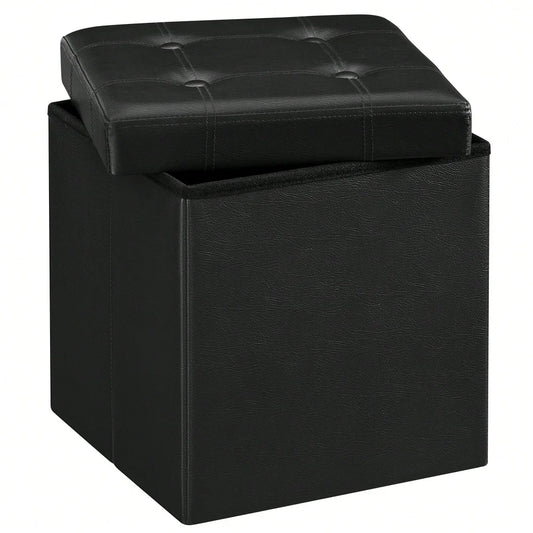 SONGMICS 15 Inches Folding Storage Ottoman, Cube Footrest, Puppy Step, Coffee Table With Hole Handles, Max. Static Load 660 Lb,