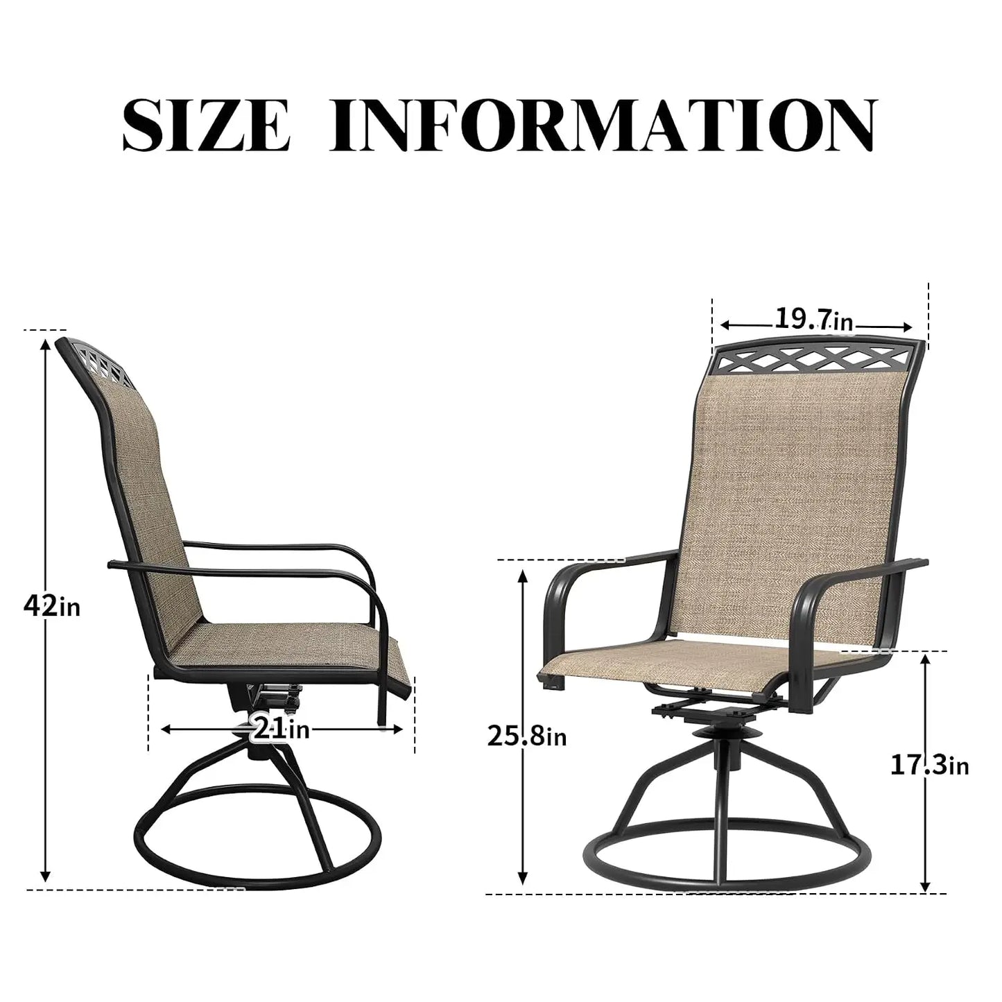 Patio Swivel Chair Set of 2, Outdoor Swivel Rocker Dining Chairs Set of 2, High Back Swivel Dining Chairs，