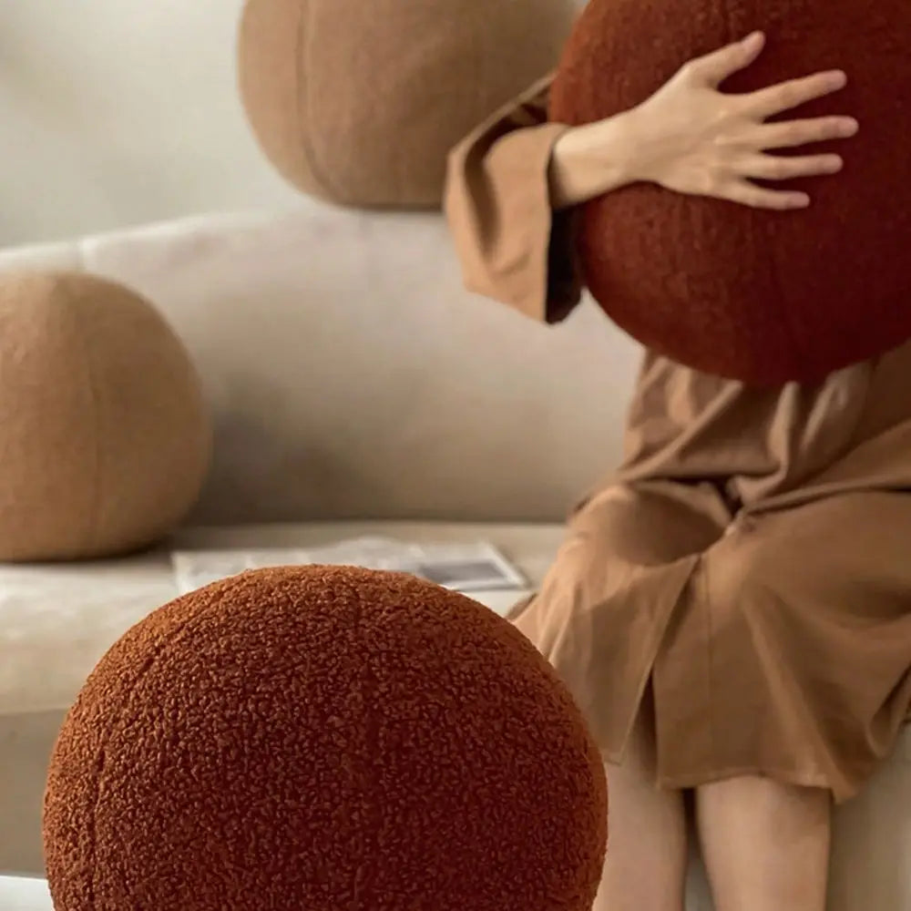 1pc Nordic Style Spherical Cushion Soft Fluffy Cushion Solid ColorPlush Sofa Throw Pillows Chair For Living Room