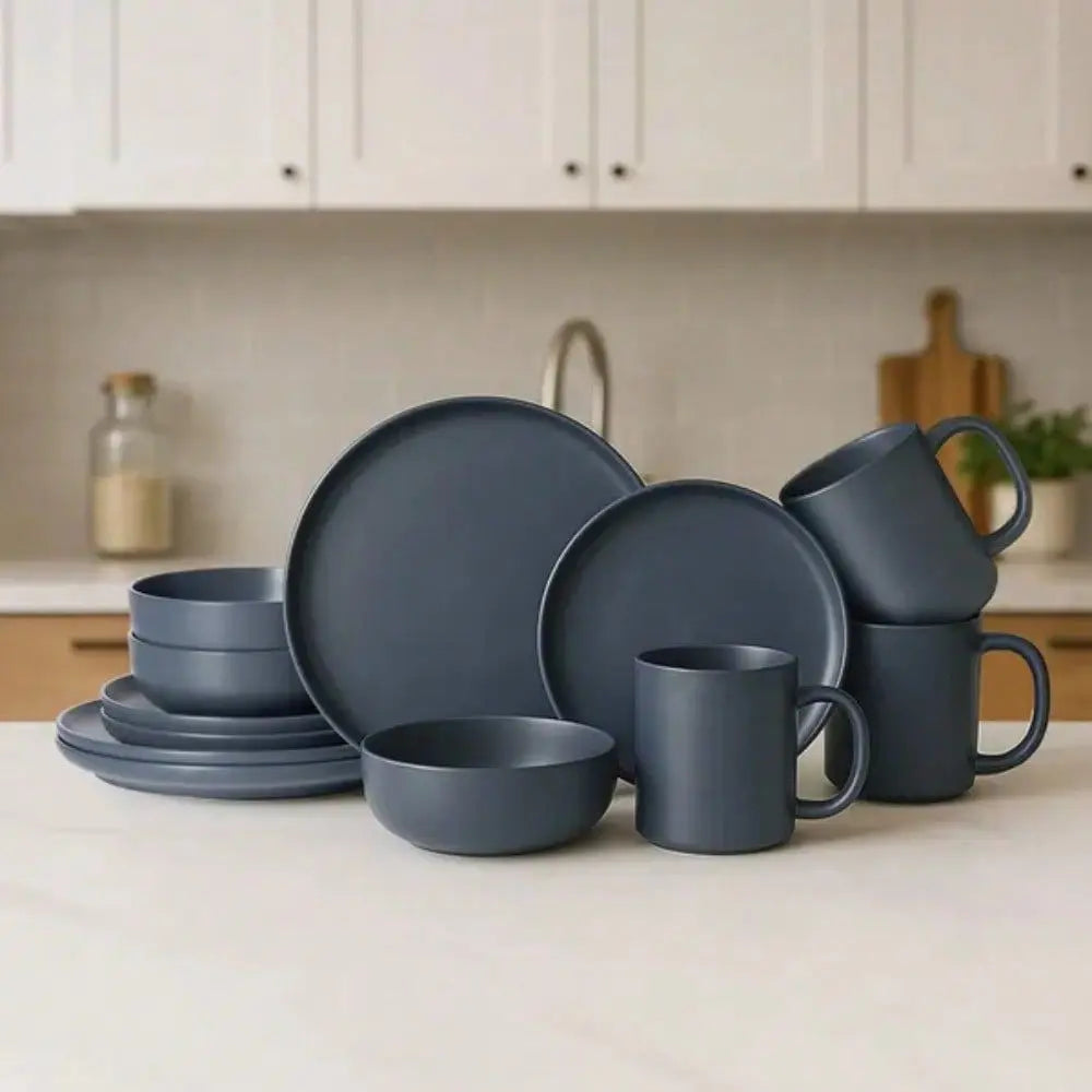 12-Piece Stoneware Dinnerware Sets With Mugs | Microwave & Dishwasher Sa Fe | Stackable Matte Glaze Kitchenware For 3