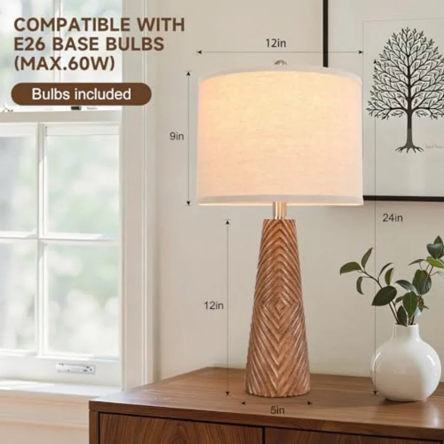 Nightstand Lamp Bedside Lamps Set of 2 Vtage Rustic Farmhouse Table Lamp 3 Way Dimmable Horizontal Stripe Lightfor Livg Room Be