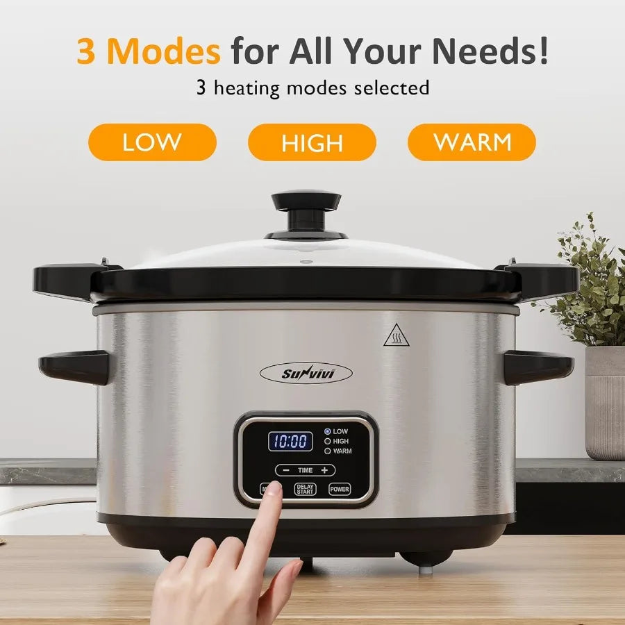 4qt Programmable Slow Cooker with Locking Lid and Removable Ceramic Pot for Extended Cooking Offers 3 Heating Settings and Prec