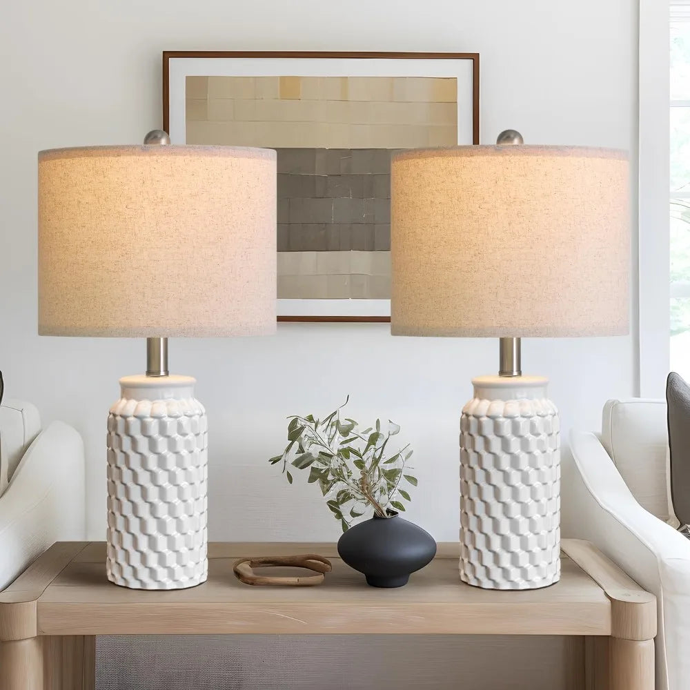Modern Ceramic Table Lamp Set of 2 for Bedroom Nightstand Farmhouse Desk Lamp Living Room Office Dorm Decor Lighting