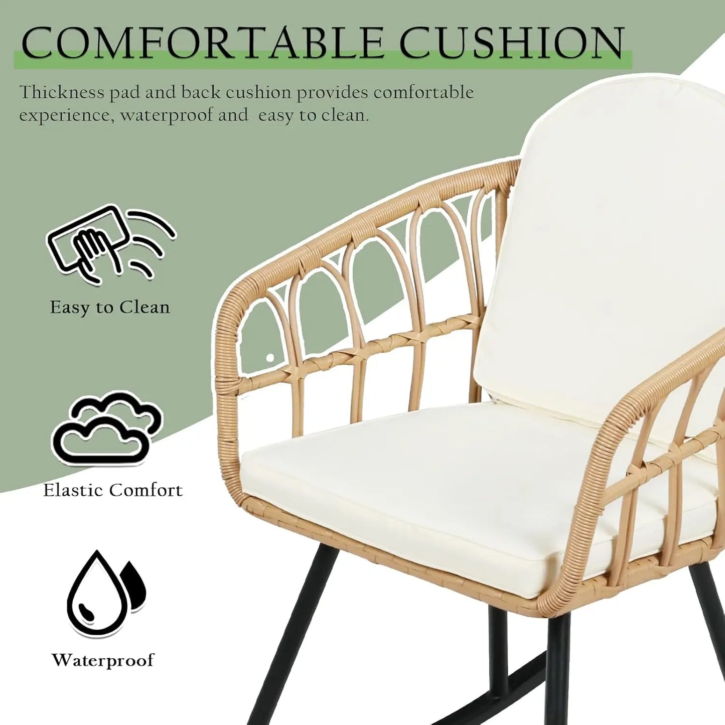 3 Piece Rocking Chair Set Outdoor Wicker Rattan Thickened Cushion Patio Conversation Bistro Balcony Garden, Customized