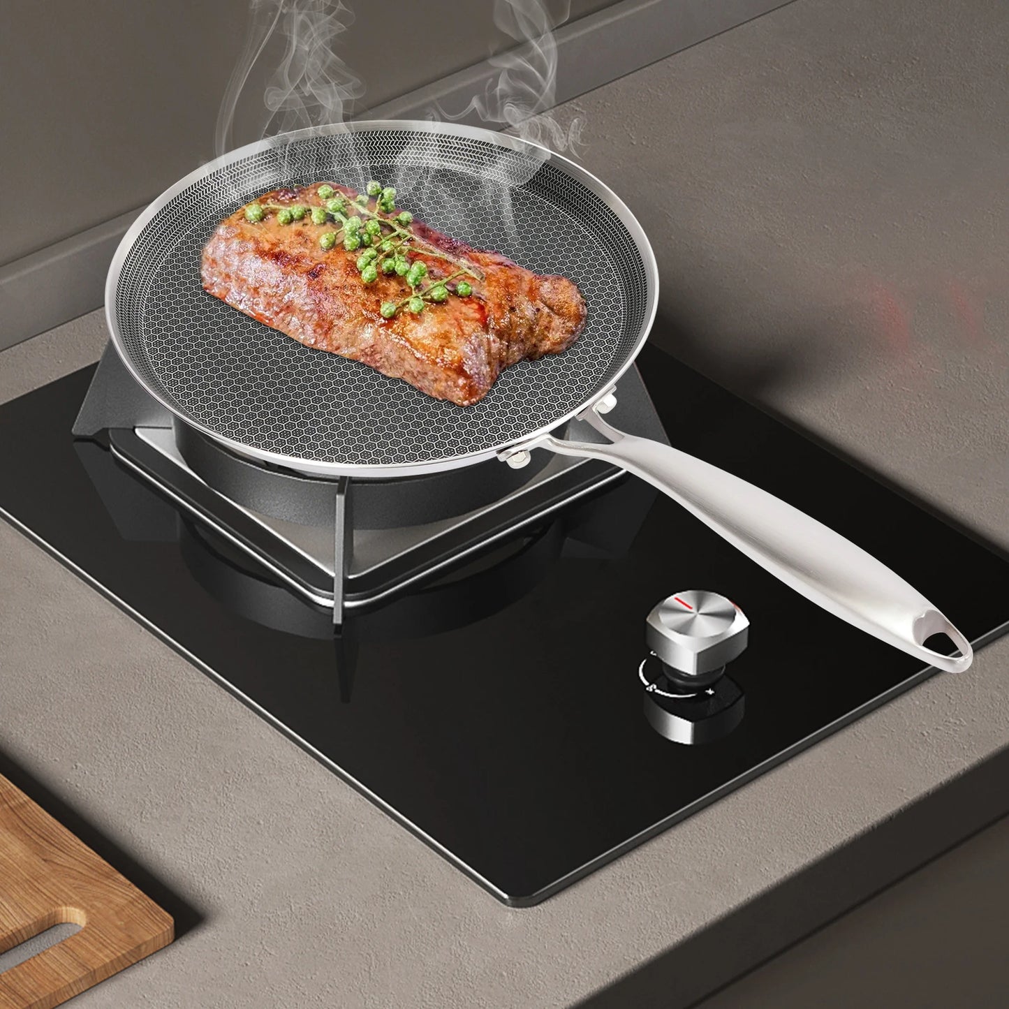 11 Inch Cooking Pan, Stainless Steel Crepe Pan, Single-sided Honeycomb Process + Non-stick Coating, fit Various Types of Stoves