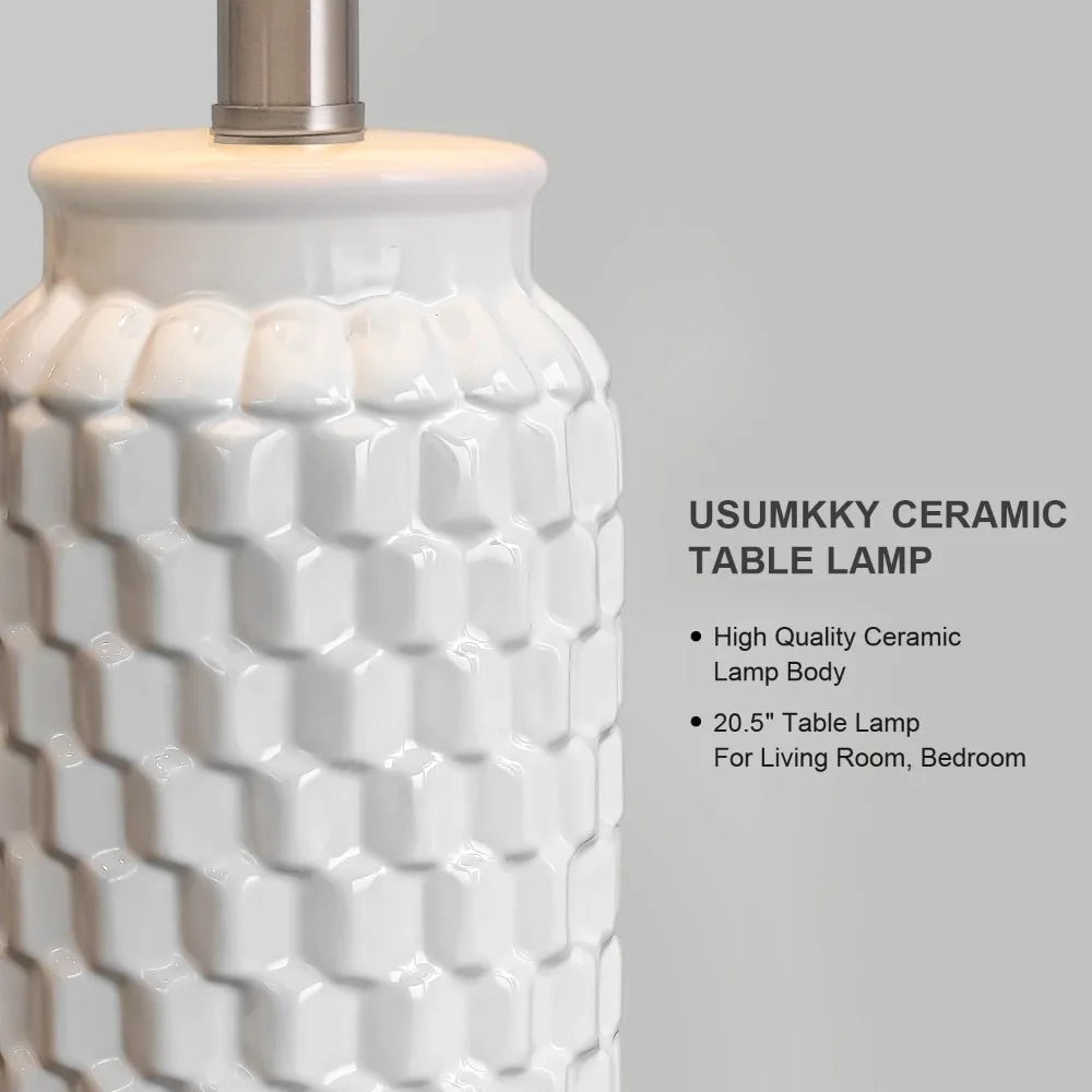 Modern Ceramic Table Lamp Set of 2 for Bedroom Nightstand Farmhouse Desk Lamp Living Room Office Dorm Decor Lighting