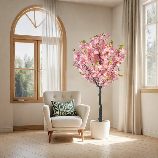 Artificial Cherry Blossom Tree 5FT Tall Potted Faux Cherry Blossom Tree In Pot Fake Cherry Blossom Tree For Home Office Decor