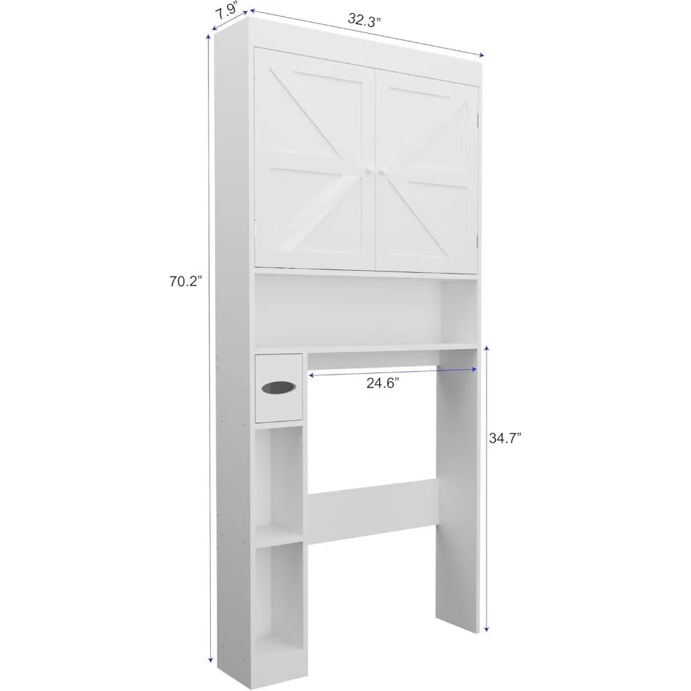 Over-The-Toilet Storage Cabinet with 2 Doors，Home Space-Saving Toilet Rack, Farmhouse Style for Bathroom, Restroom, Laundry