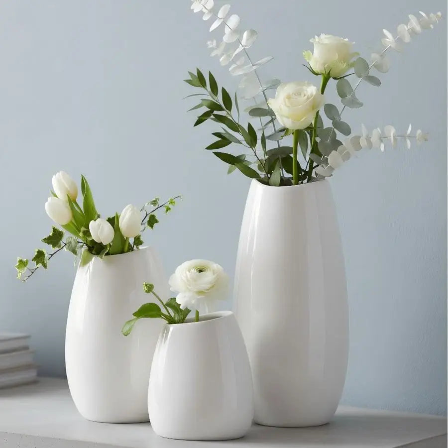 Ceramic Vase Set of 3 White Flower Vase for Home Decor, Modern Decorative Vases for Flowers Ideal Shelf Decor Table Living Room