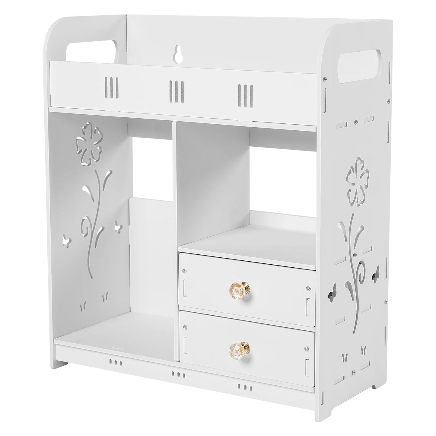 Wall Cabinet for Bathroom, White Space Saving Wall-Mounted Storage, 2 Drawers, 2 Closed Compartments, Top Shelf Organizer