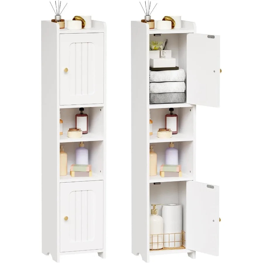 Slim Bathroom Storage Cabinet Corner Narrow Cabinet With 2 Doors And Adjustable Shelf Freestanding Small Bathroom Organ