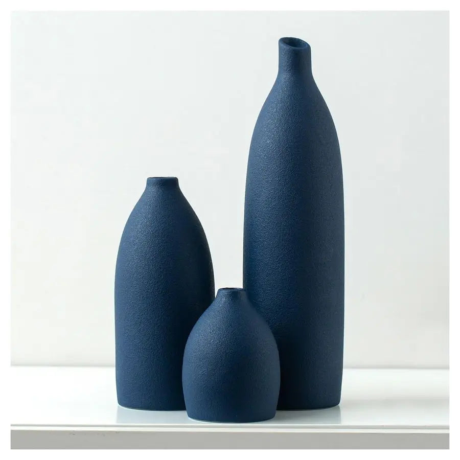 Blue Vase Set Navy Blue Decor Coastal Decor Vases for Kitchen Island Living Room Office Table Fireplace Mantle Decorations amp B