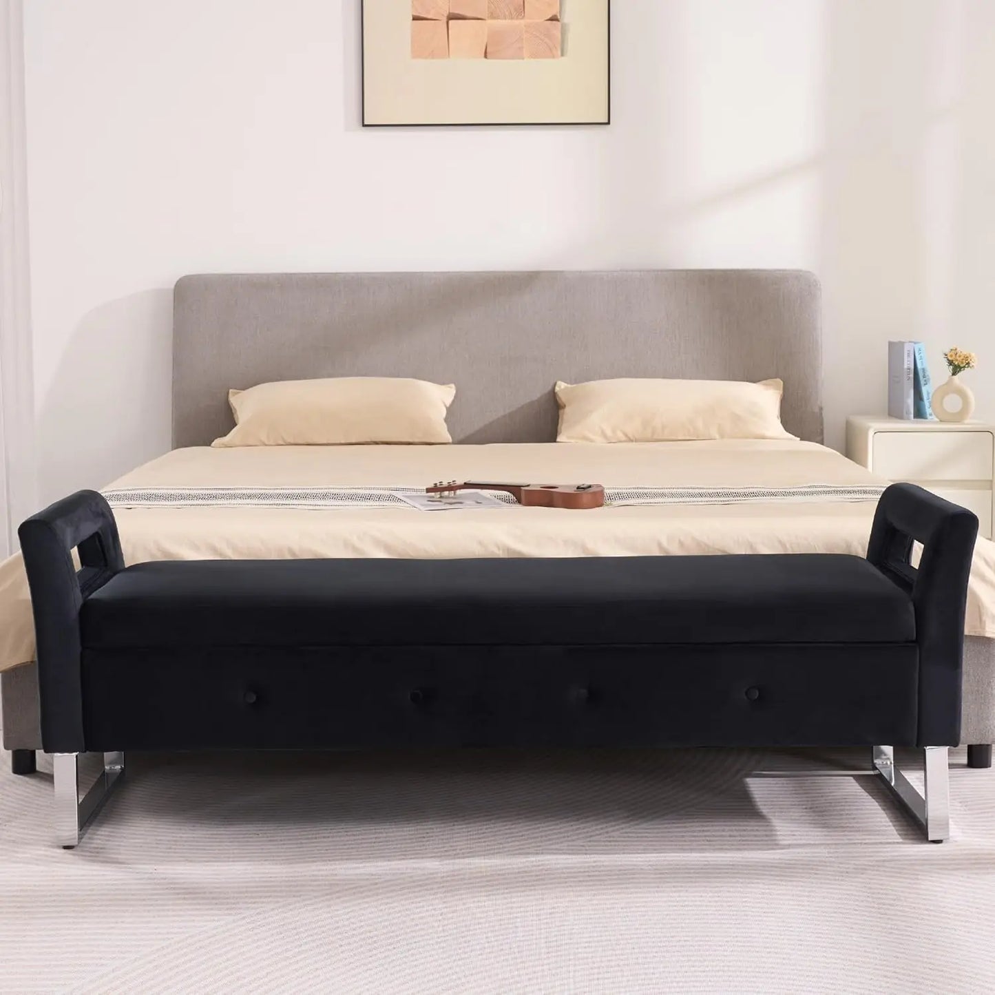 65.35" W Ottoman with Storage Bench for Bedroom End of Bed with Removable Pillows Upholstered Storage Ottoman Bench, Customized