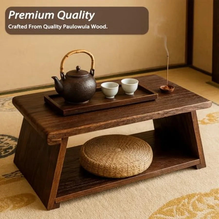 Japanese Low Floor Table Folding Coffee Tables22''x13.5'' Paulownia Wood Tables Tatami Tables Meditation Table Altar with Stora