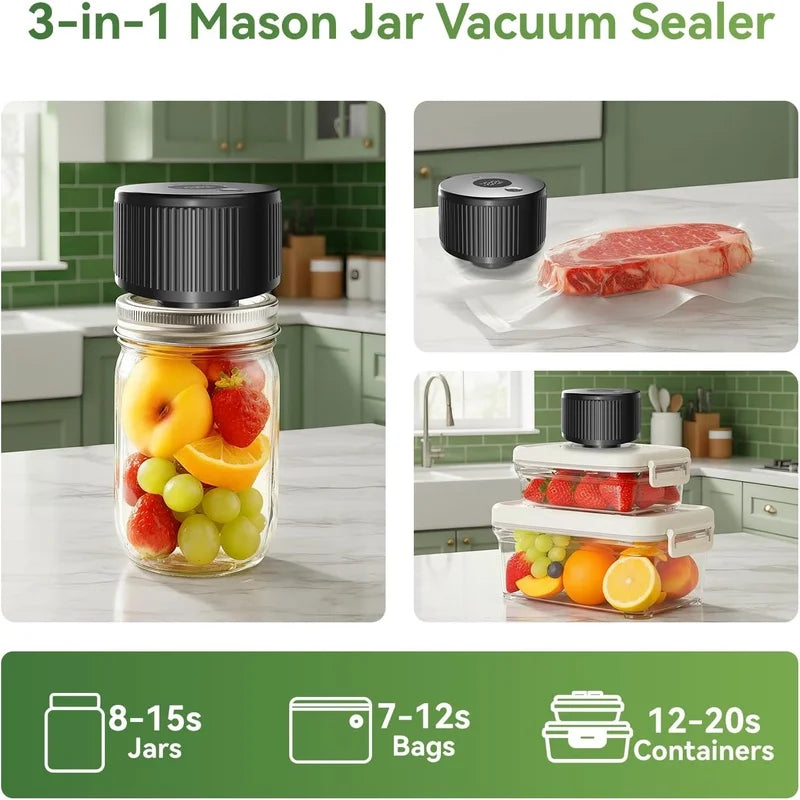 1pc Automatic Electric Mason Jar Vacuum Sealer, One-Button Operation, Leak-Proof Sealing, Suitable for Regular and Wide-Mouth Ja