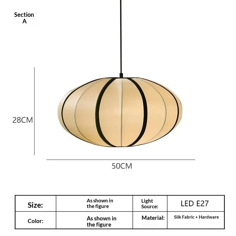 Mid Century Zen Style Satin Fabric Lantern Pendant Light for Restaurant Living Room Bedroom Classical Study Decor Room Decor