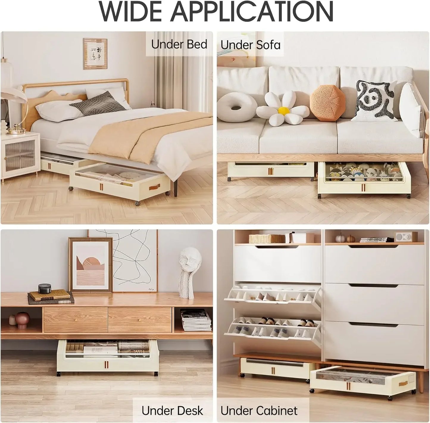 4 Pack Under Bed Storage with Wheels, Under Bed Storage Containers with Lids, Large Under Bed Rolling Storage with Clear Window
