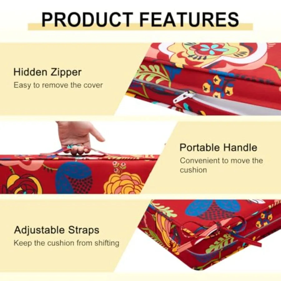 Outdoor Chair Cushions Set of 4 Waterproof 19" x 19" x 3" Patio Chair Cushion with Non-Slip Ties and Handle Square Outdoor Cush