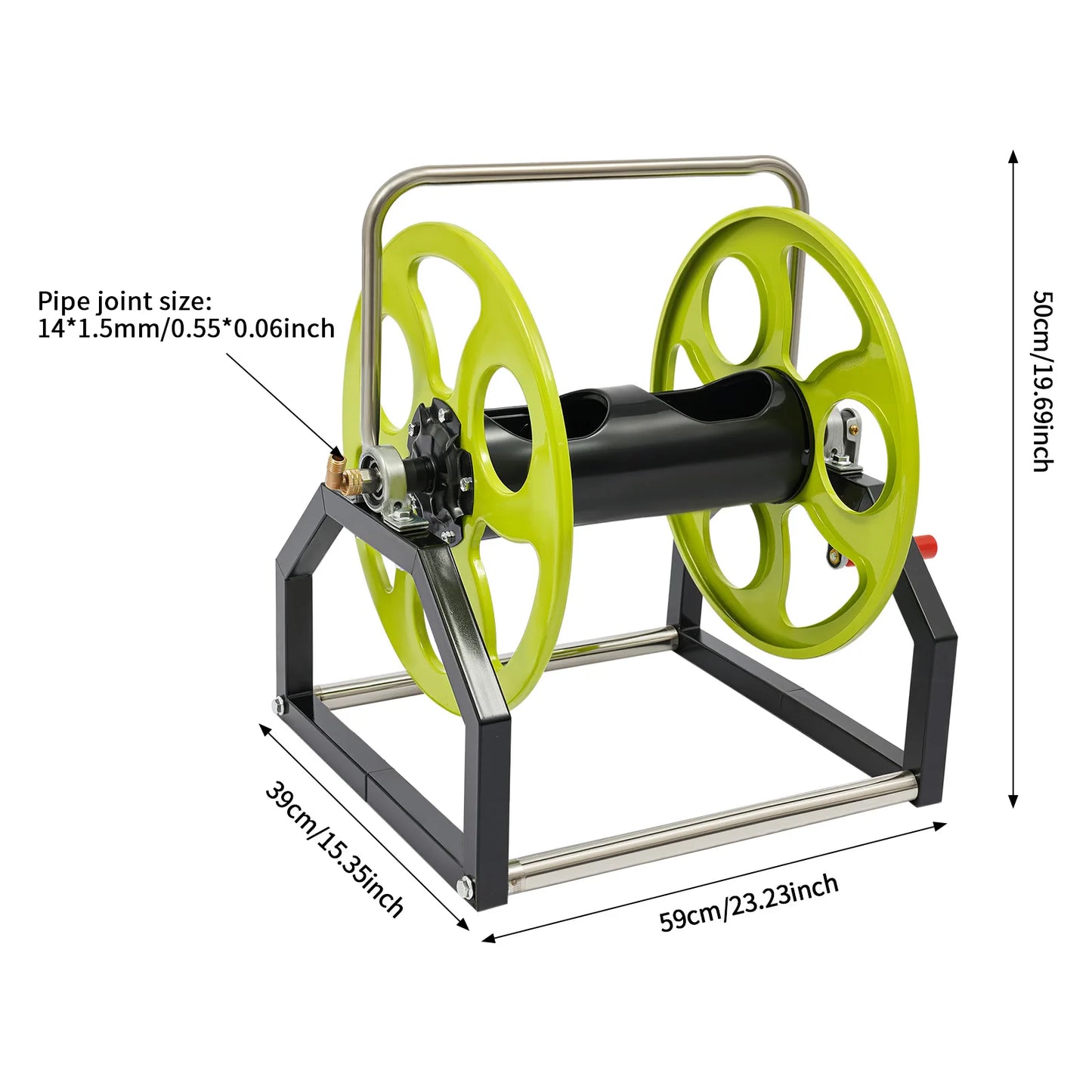 Garden Hose Reel, Metal Hose Reel, Water Hose Holder with 360° Swivel Nozzle & Crank Handle for Yard Lawn Patio Garden