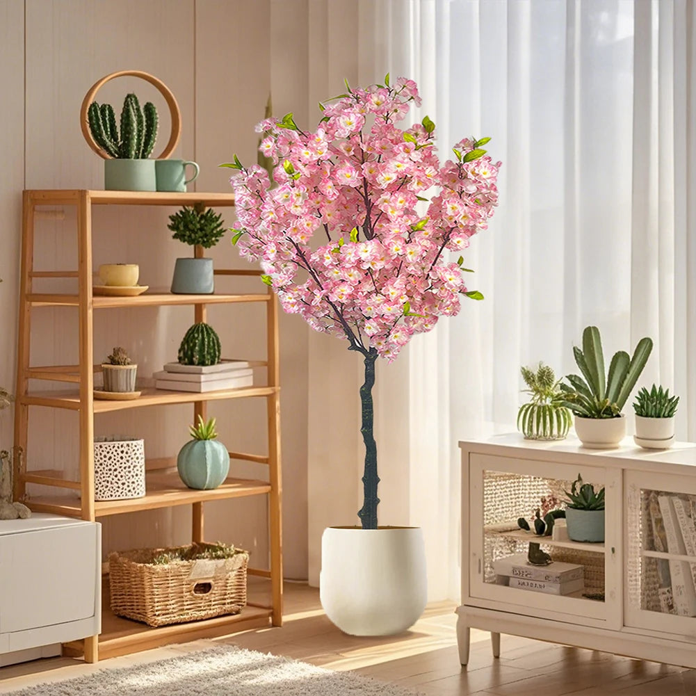 Artificial Cherry Blossom Tree 5FT Tall Potted Faux Cherry Blossom Tree In Pot Fake Cherry Blossom Tree For Home Office Decor