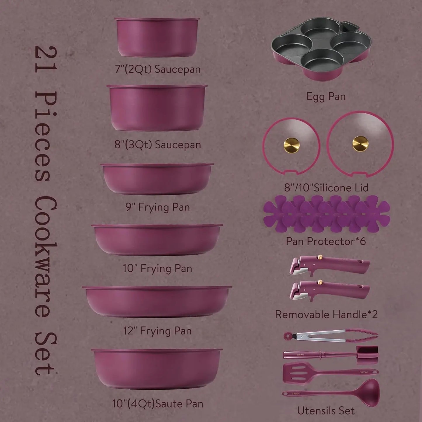 21pcs Pots and Pans Set, Nonstick Cookware Set Detachable Handle, Induction Kitchen Cookware Sets Non Stick with Removable Handl