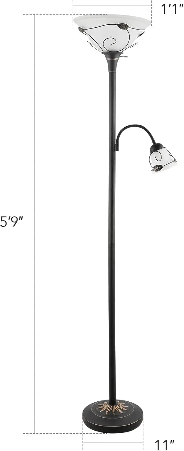 Torchiere Floor Lamp with Side Reading Light, 71" Antique Bronze Combo Lamp for Living Room Bedroom Home Office