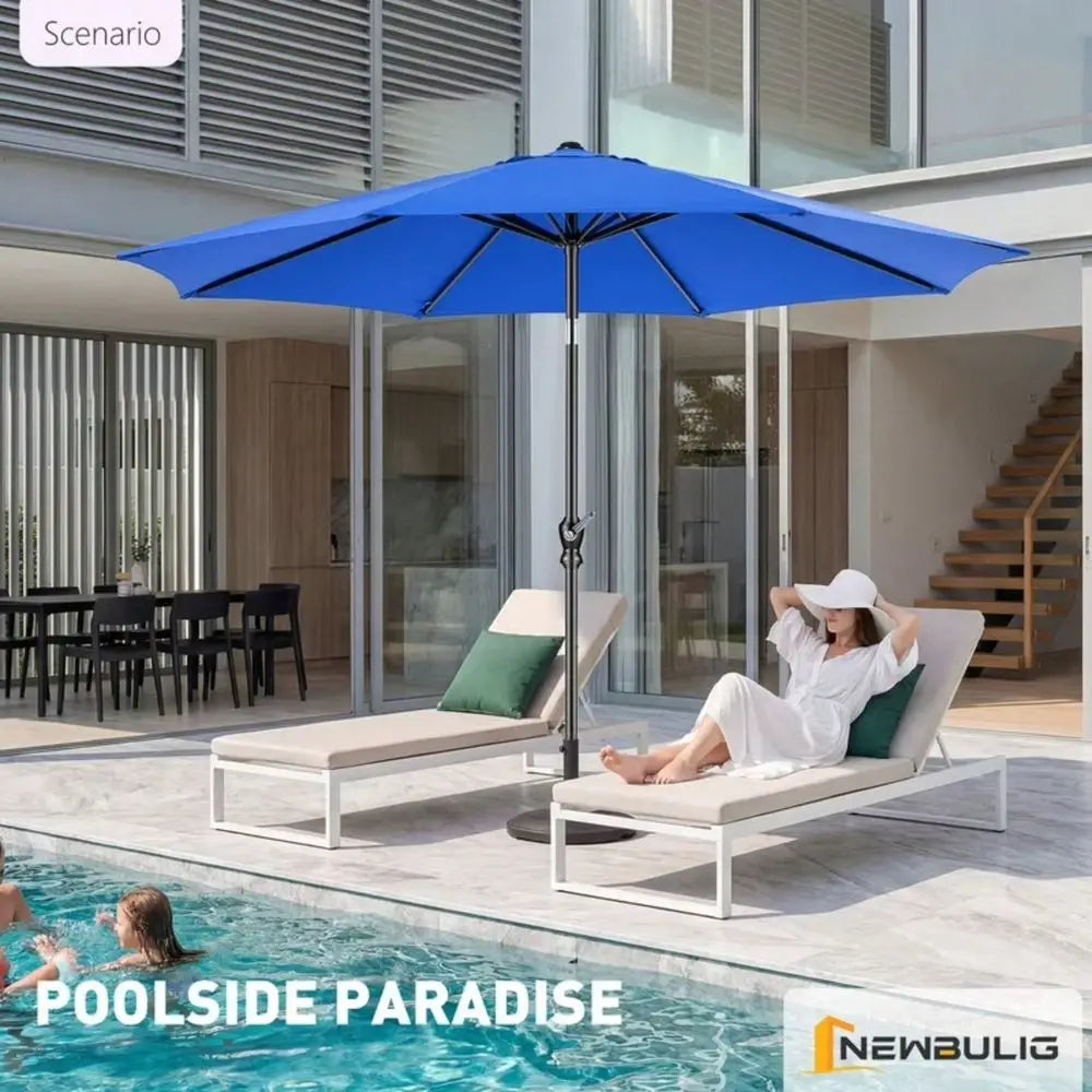 9FT Outdoor Patio Umbrella Outdoor Table Umbrella With Push Button Tilt And Crank, Market Umbrella 8 Sturdy Ribs UV Protection