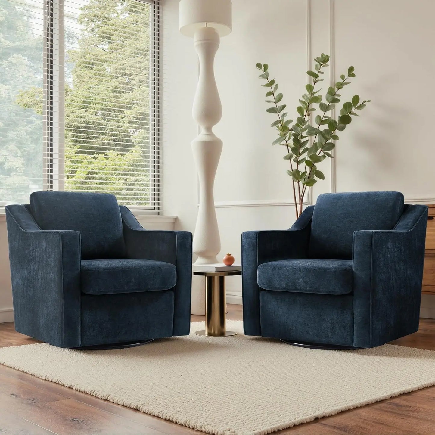 Swivel Chenille Accent Chair Set of 2, Modern Armrest Comfy Single Sofa for Living Room, Custom