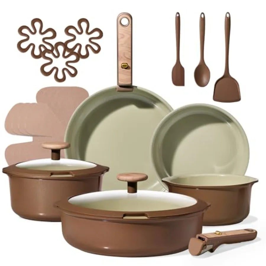 Ceramic Cookware Set, Pots and Pans Set Non Stick with Detachable Handle, RV Kitchen Cooking Set, Induction and Oven Safe, PFAS