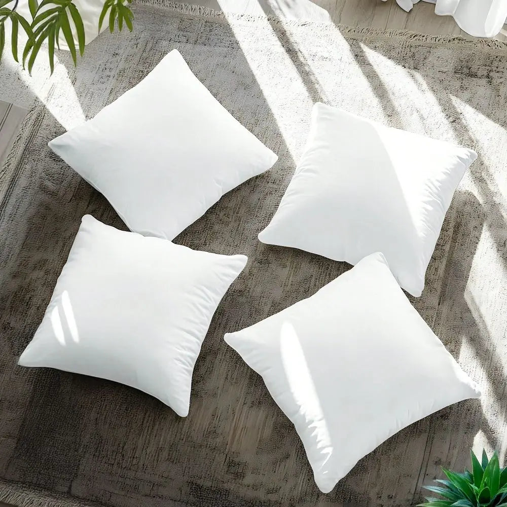Pack Of 4 White Square Throw Pillows – Lux Decor Couch Pillow, Soft Polyester Fabric, Plush Texture, Ideal For Bed & Couch, Add