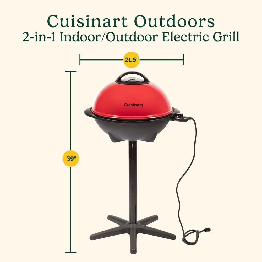 Indoor/Outdoor Electric Grill, 2-in-1 Portable BBQ with Nonstick Cooking Surace, Electric Grill Outdoor with Adjustable Heat, St
