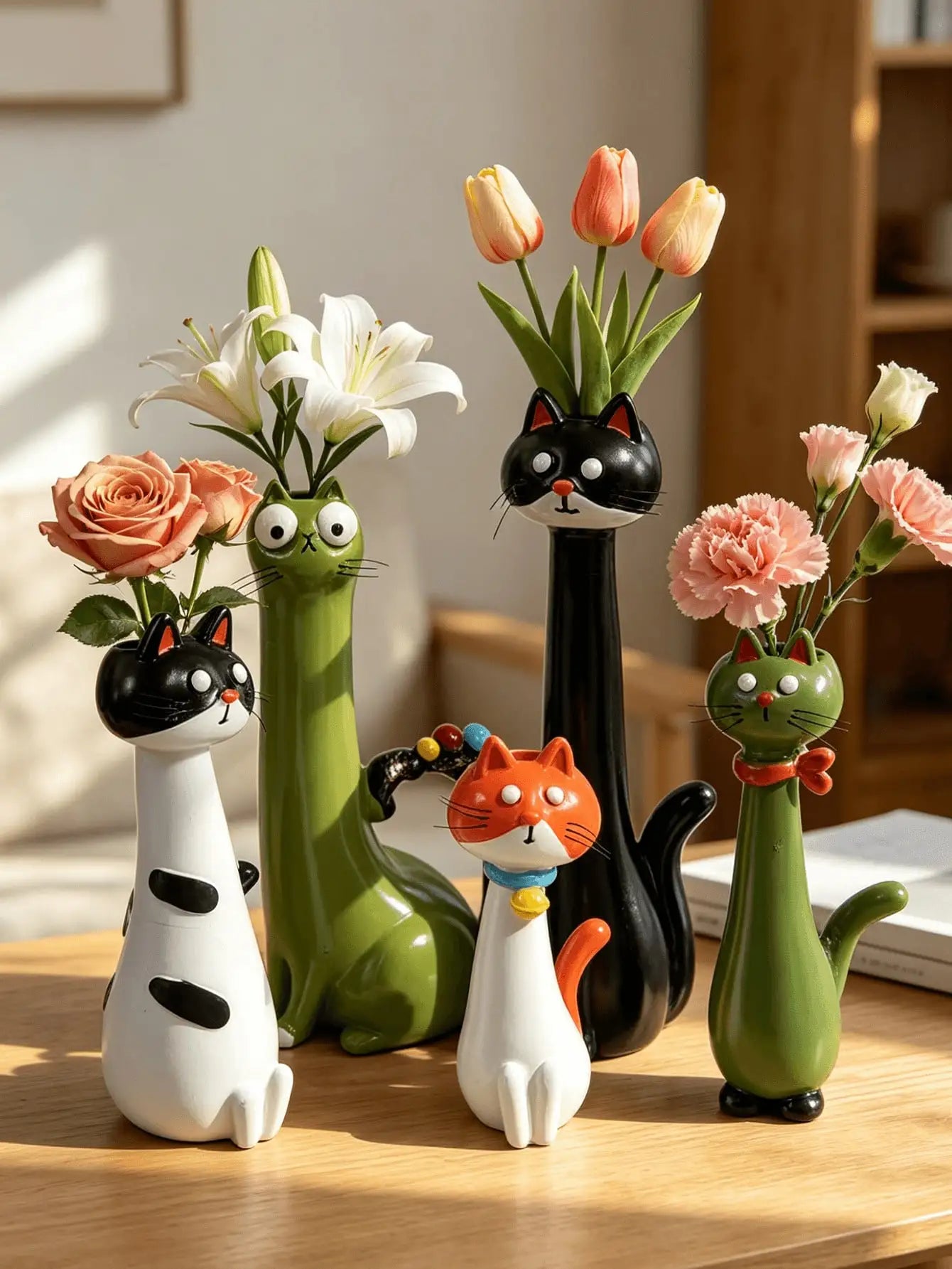 1Pc Healing Cartoon Cat Shaped Resin Vase - Creative Cute Pet Flower Vase, Fun Atmosphere Decor For Living Room & Desktop | Home