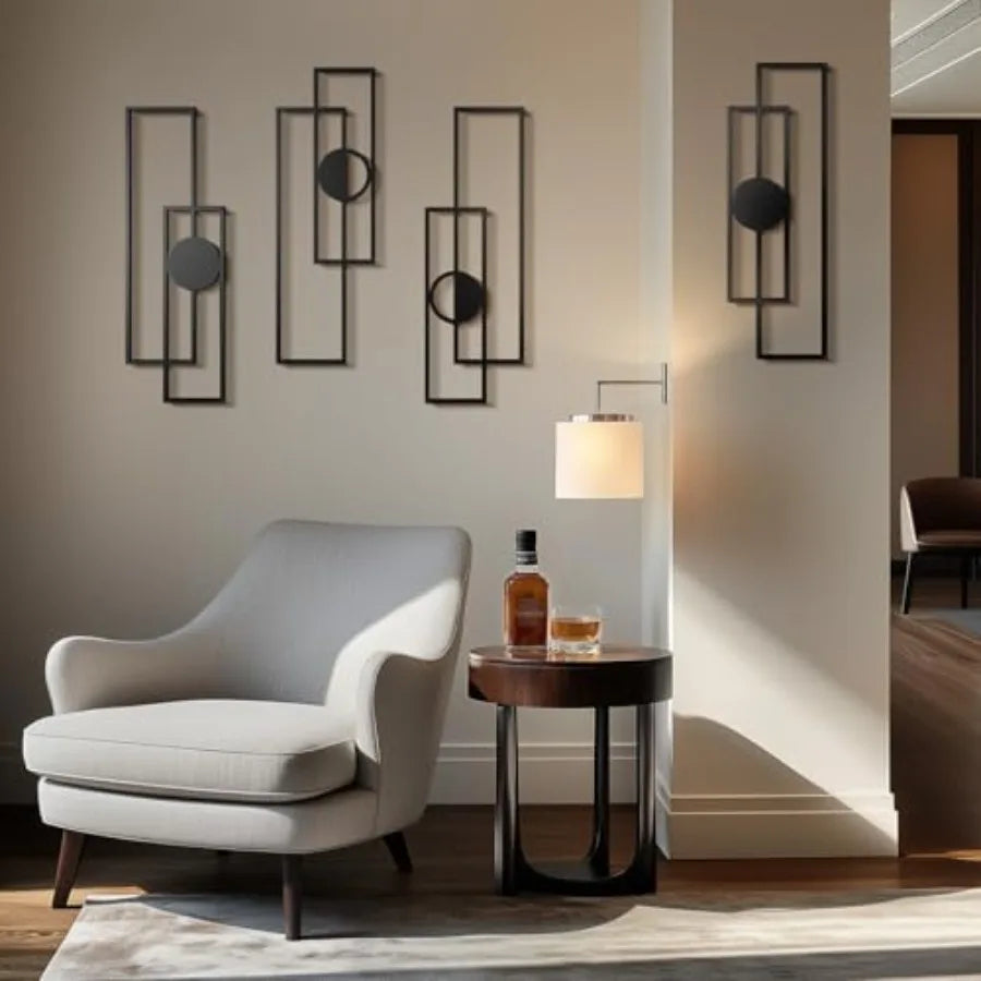 Abstract Black Metal Wall Art for Living Room 4 Pack Large Wall Sculptures Minimalist Modern 3D Textured Geometric Metal Wall D