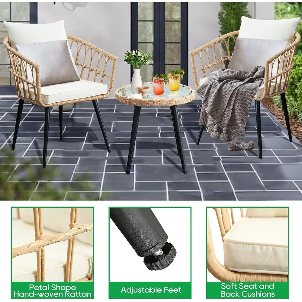 3 Piece Patio Bistro Set, Outdoor Wicker Aparent Balcony urniture Sets, Rattan Table and Chairs Set o 2 or Porch Backyard Lawn P