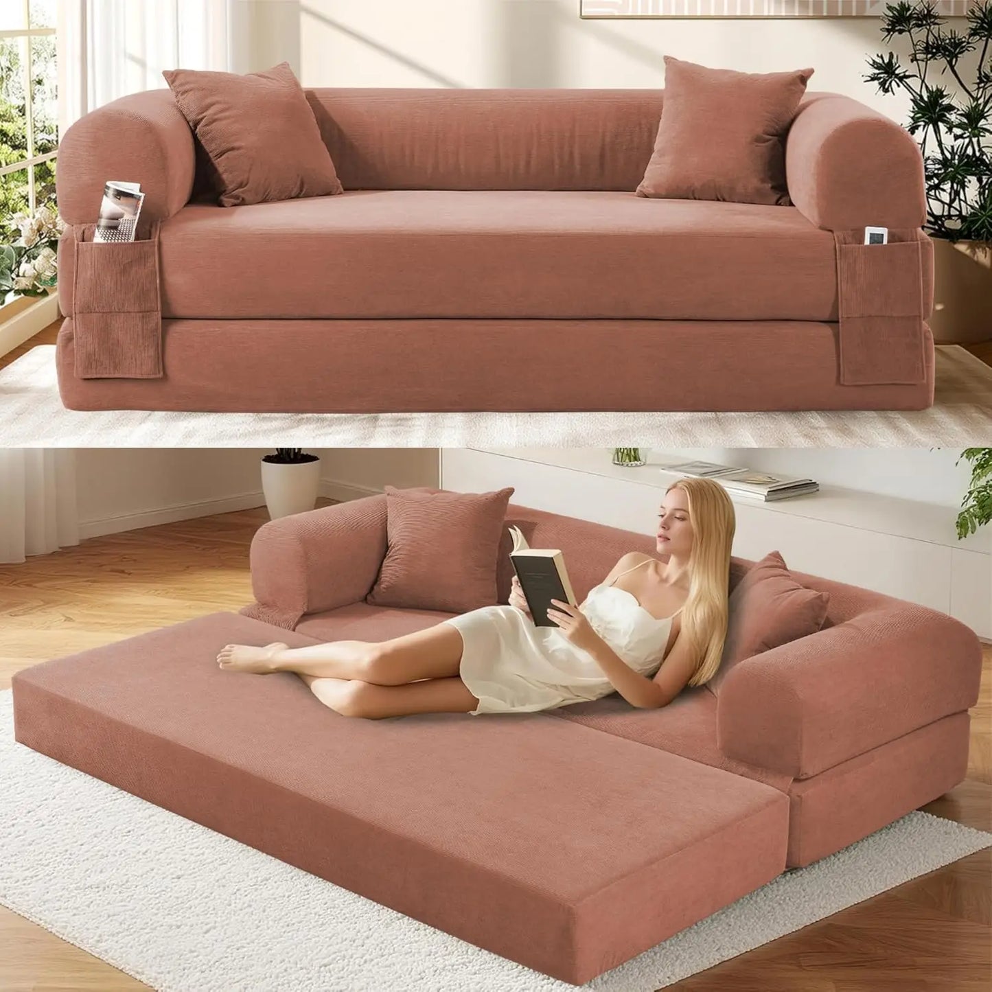 Convertible Futon Sofa Bed,80" Folding Pull Out Couch Bed with Storage,Queen Sleeper Sofa Bed,Compressed Couch, Customized