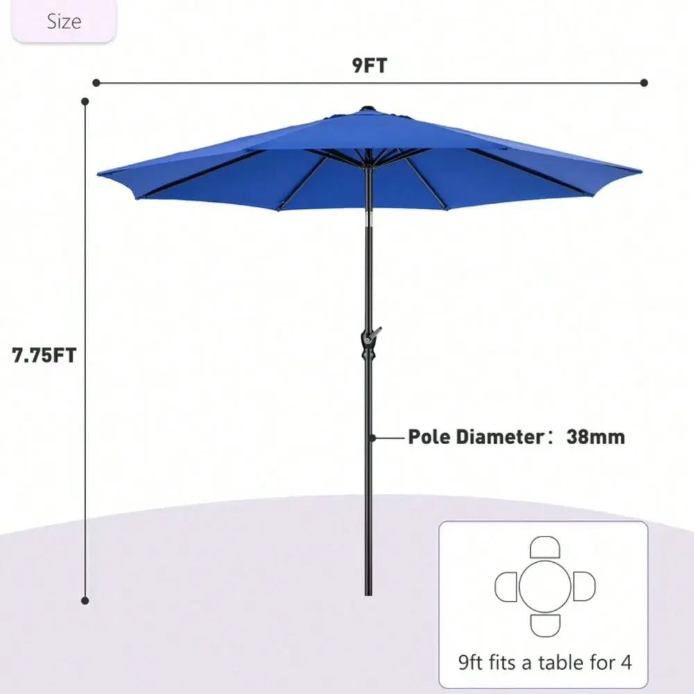 9FT Outdoor Patio Umbrella Outdoor Table Umbrella With Push Button Tilt And Crank, Market Umbrella 8 Sturdy Ribs UV Protection