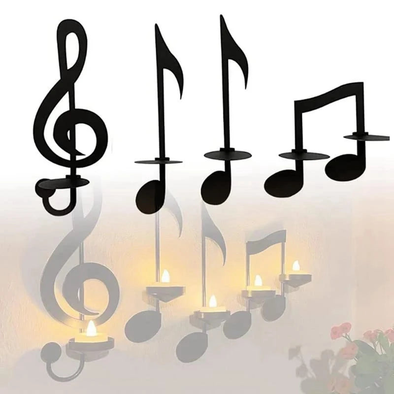 Wall Mount Hanging Music Notes Candle Holders Music Note Candlestick Metal Music Notes Candle Holders