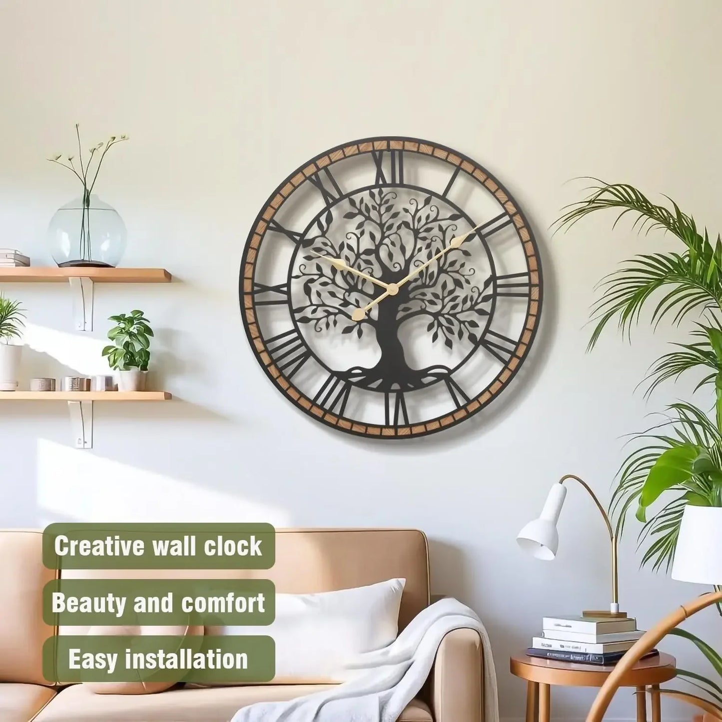 Activity priceRustic Large Wall Clock: 27Inch Farmhouse Tree of Life Metal with Wood Frame - Vintage Battery Operated Wall Clock