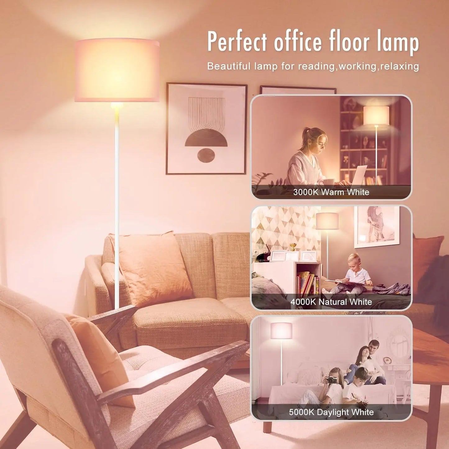 59" Pink Floor Lamp with Foot Switch,  Standing Light for Bedroom, Living Room, Kids Room