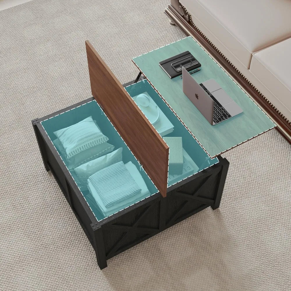 Lift Top Coffee Table with Storage Farmhouse Coffee Table for Living Room Wood Rustic 31.5" Square Storage Cabinet Center Table