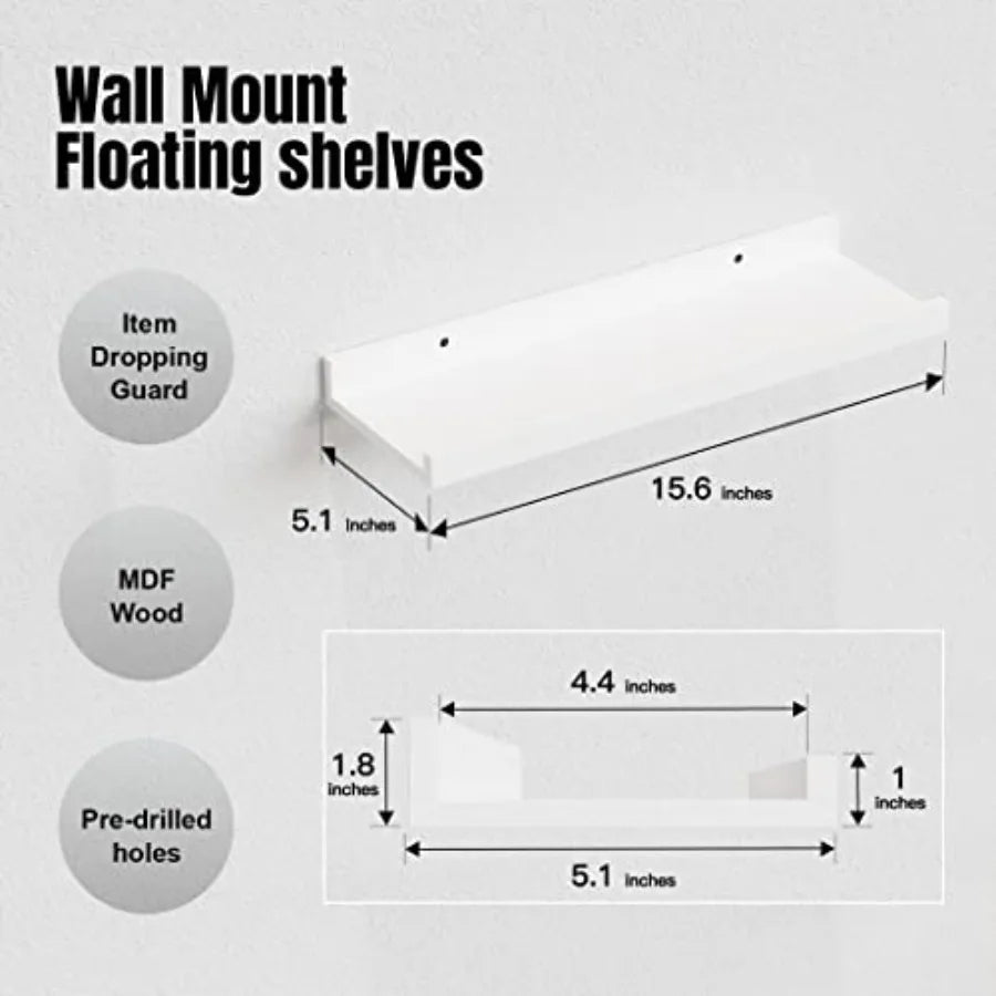 5 Set White Floating Shelves Wall Mounted Shelves for Wall Decor Modern Picture Ledge Shelf with Lip for Storage Nursery Bedroo