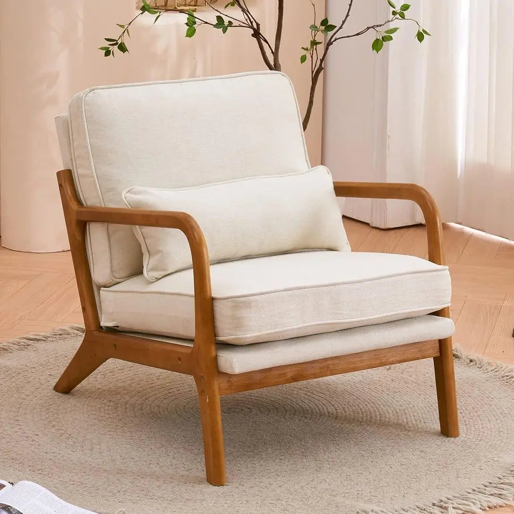 ine Beige Accent Chairs Set o 2, Upholstered Century ern Lounge abric Chairs Reading Chairs Side Sitting Chair Solid Wood armhou