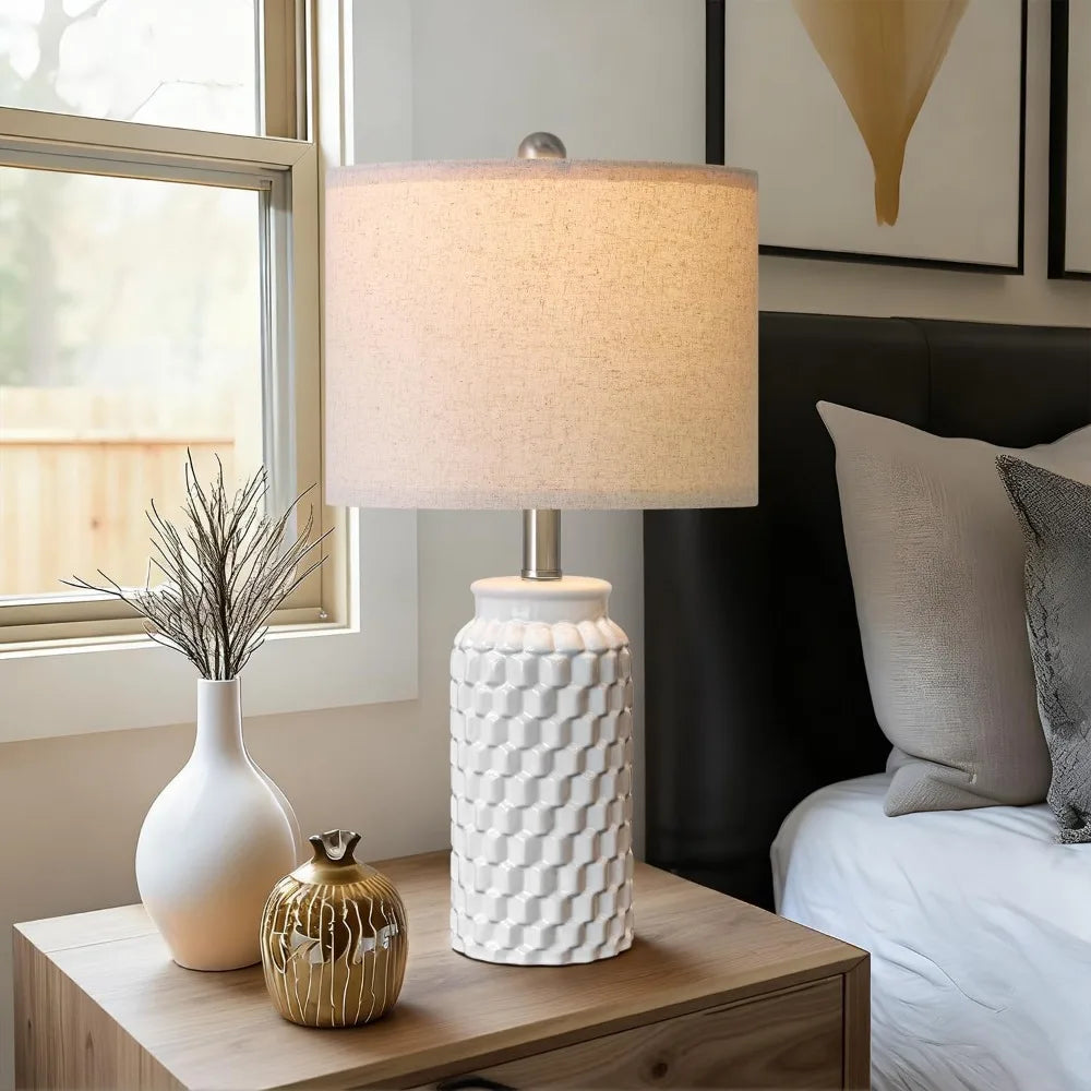 Modern Ceramic Table Lamp Set of 2 for Bedroom Nightstand Farmhouse Desk Lamp Living Room Office Dorm Decor Lighting