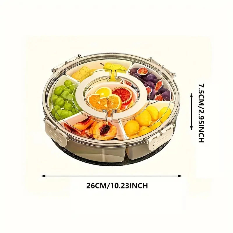 Rotating Divided Serving Tray With Lid Handle Clear Snack Container For Fruit Veggie Charcuterie Desktop Party Storage Holder